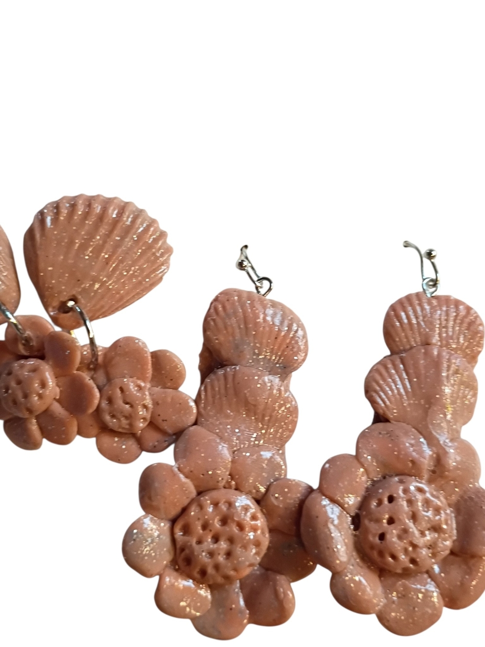 Handcrafted Peach Floral Drop Earrings